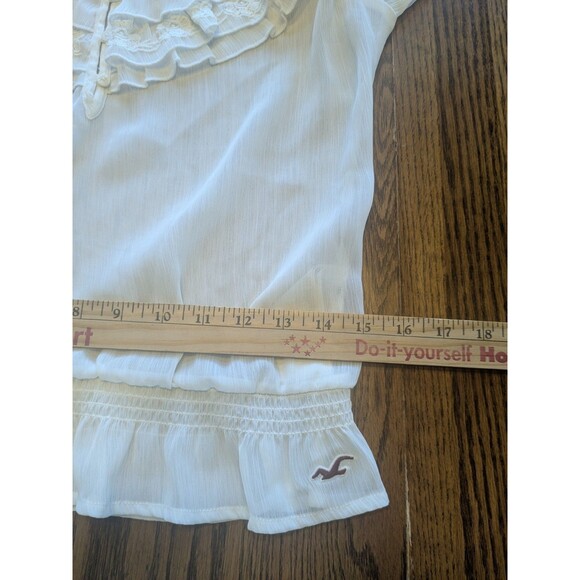 Hollister Sheer Ruffle Neck & Waist Peasant Top Size Small Boho Hippie 70s Yoke - Picture 5 of 7